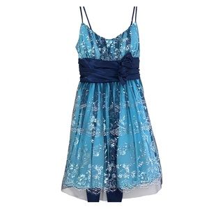 Glittery sky blue mini with a ruffle underskirt
